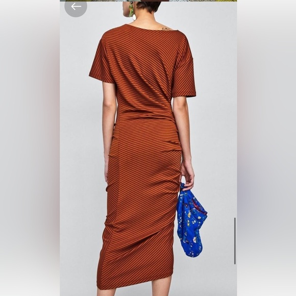 Zara Striped Burnt Orange Midi Dress - Picture 4 of 9